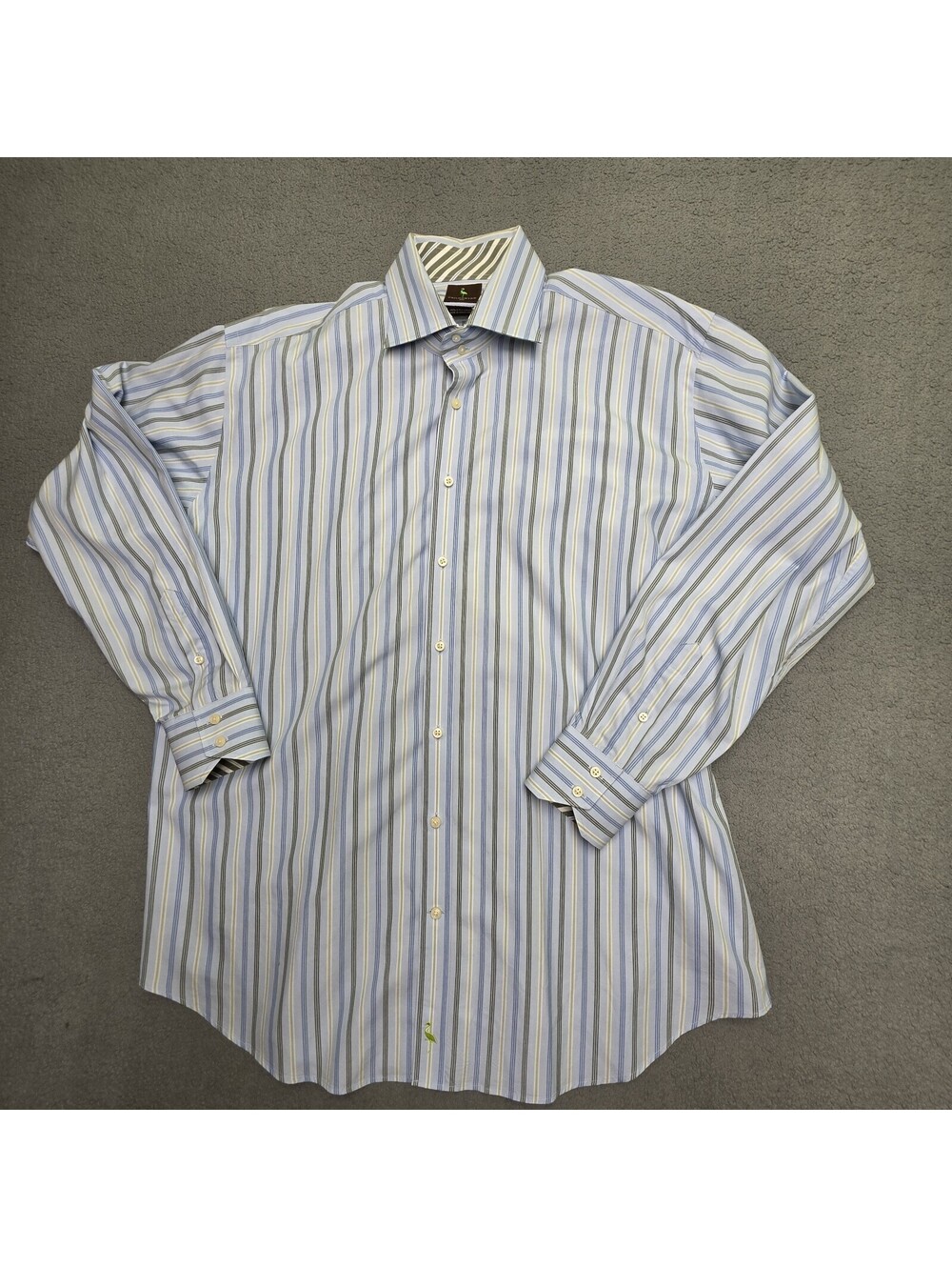 Tailorbyrd 100% Cotton Dress Shirt Mens L 19 36/37 Blue Green Yellow Stripe LS